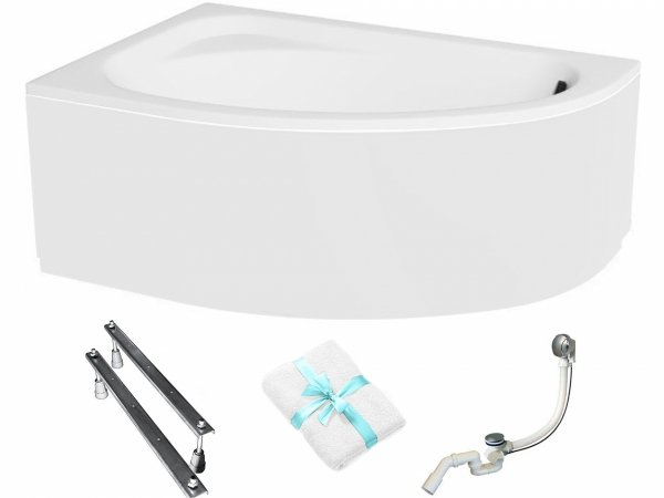 BESCO Wanna 140x80 Cornea lewa z białą obudową + Syfon