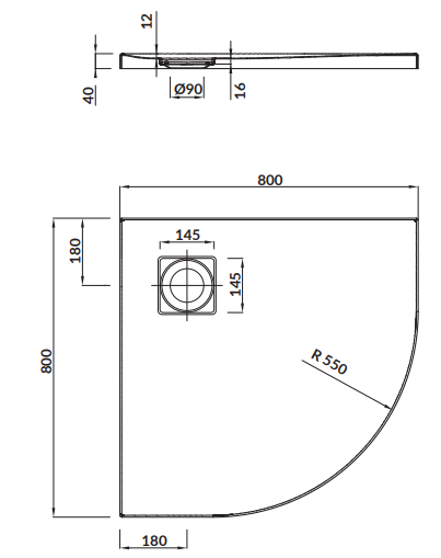 Brodzik półokrągły Tako Slim 80x80 biały + syfon
