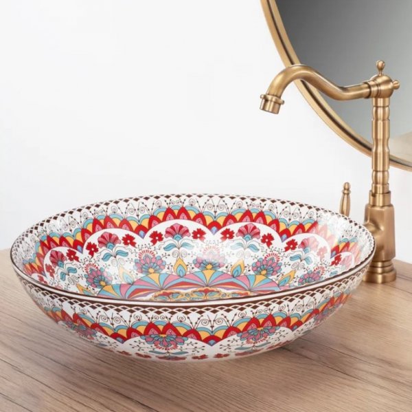 Umywalka ceramiczna nablatowa REA PERU orientalna kolorowa wzór