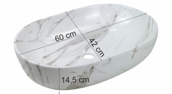 Umywalka ceramiczna owalna Korfu 60 cm biało / szary połysk