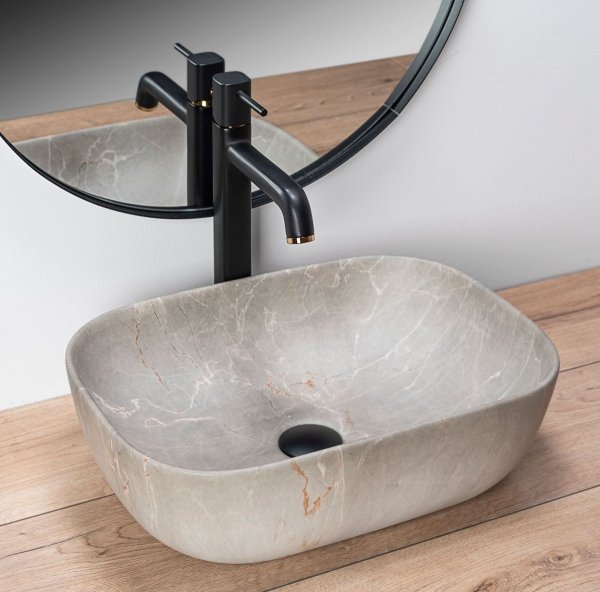 Umywalka ceramiczna nablatowa REA LIVIA BEIGE MAT imitacja kamienia beż