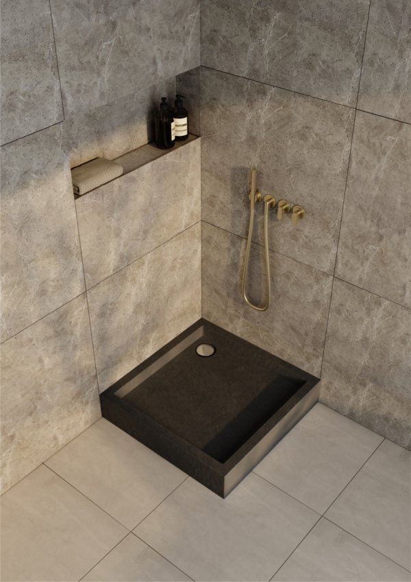 Brodzik kwadratowy kompaktowy Schedline Favory Plus czarny kamień 90x90 + syfon