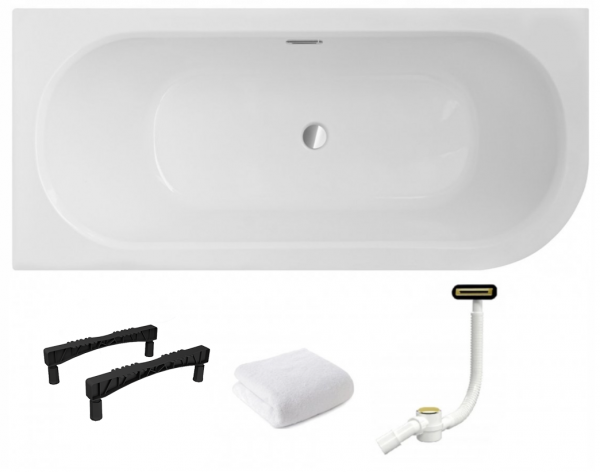 BESCO Wanna 150x75 Avita Slim Plus Lewa + Syfon w kolorze złotym