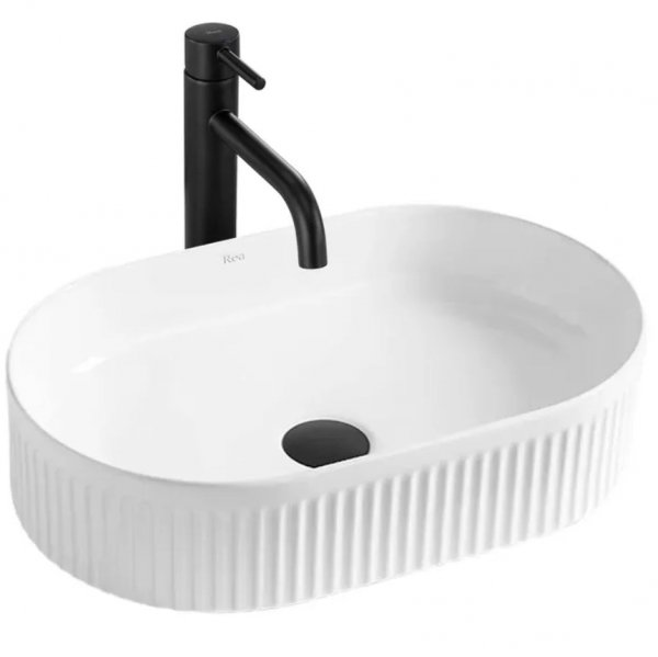 Umywalka nablatowa ceramiczna ryflowana REA VANDA biała