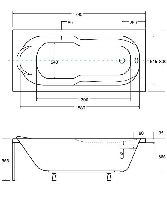 BESCO Wanna 180x80 Bona + Syfon