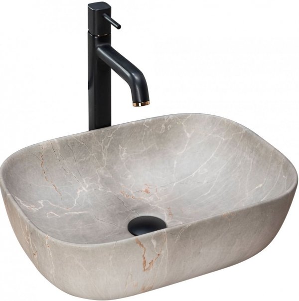 Umywalka ceramiczna nablatowa REA LIVIA BEIGE MAT imitacja kamienia beż