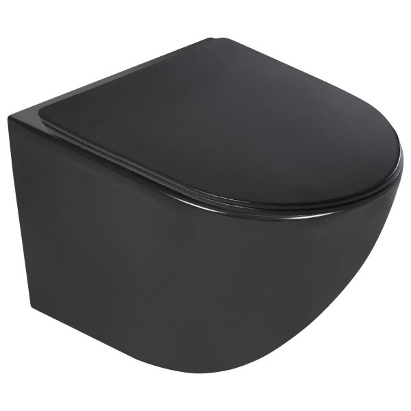 Stelaż WC + Przycisk M575+ Miska WC wisząca bez kołnierza DELOS BLACK + deska duroplast wolnoopadająca SLIM