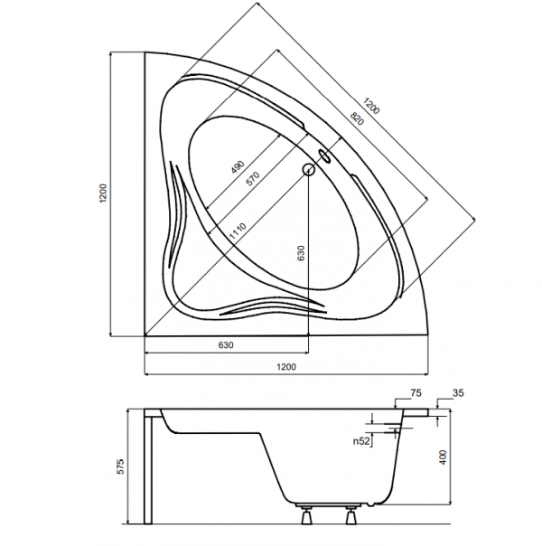 BESCO Wanna symetryczna Mia 120x120 z czarną obudową + syfon gratis