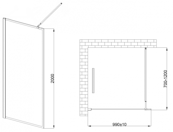 Invena ścianka walk-in 100x200 transparentna czarna rama szkło 8 mm hartowane