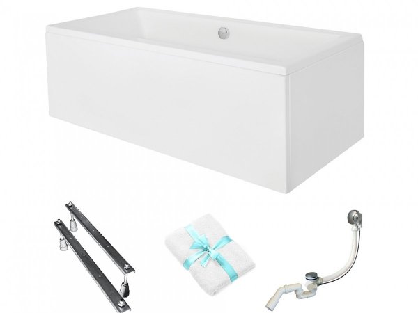 BESCO Wanna 150x70 Optima z białą obudową + Syfon