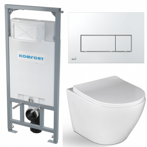 Stelaż WC + Przycisk M571+ Miska WC wisząca bez kołnierza DESNA + deska duroplast wolnoopadająca SLIM