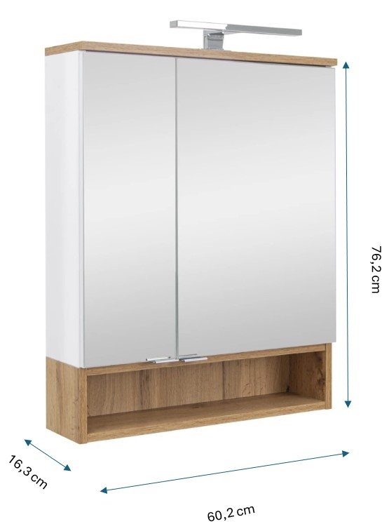 Szafka lustrzana z oświetleniem LED Astor Nelle biały wotan 60 cm gniazdko