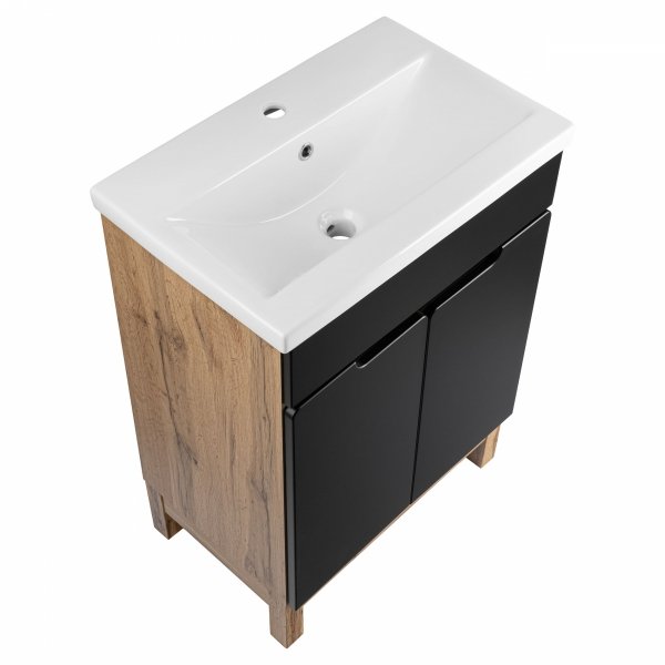 Zestaw szafka z umywalką Astor Alma 60 cm czarny wotan drzwiczki