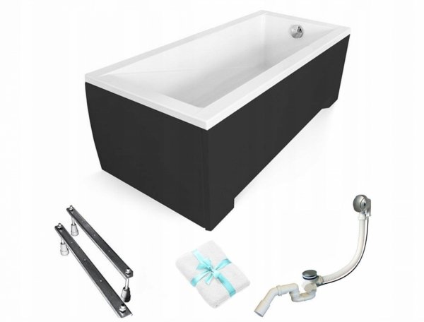 BESCO Wanna 160x70 Modern z czarną obudową + Syfon
