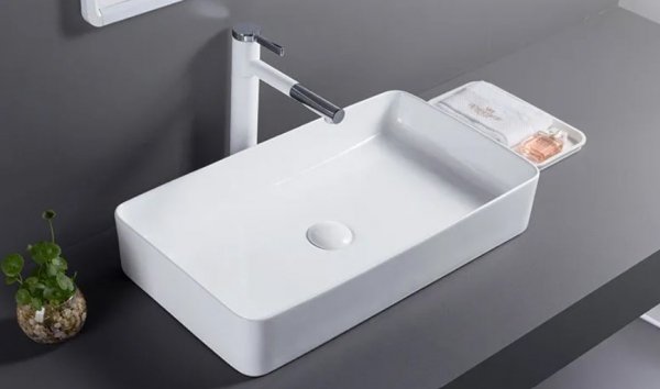 Umywalka ceramiczna nablatowa REA DENIS WHITE biała prostokątna