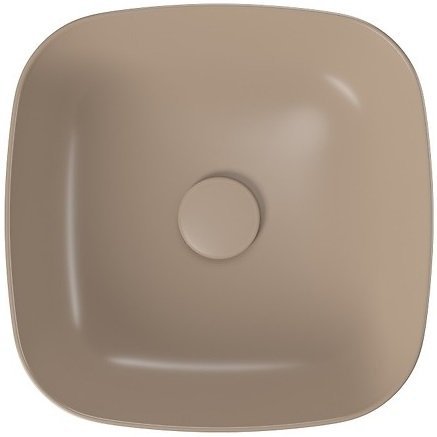 Umywalka ceramiczna nablatowa Larga kwadratowa 38x38 cm brązowy mat + korek