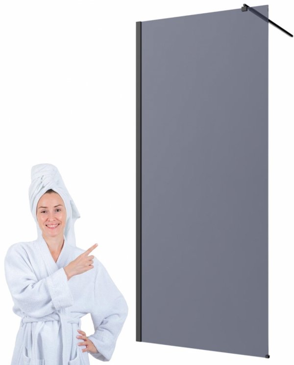 Invena ścianka walk-in 90x200 grafitowa szkło 8 mm hartowane czarny profil