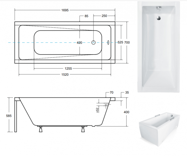 BESCO Wanna 170x70 Modern z białą obudową + Syfon