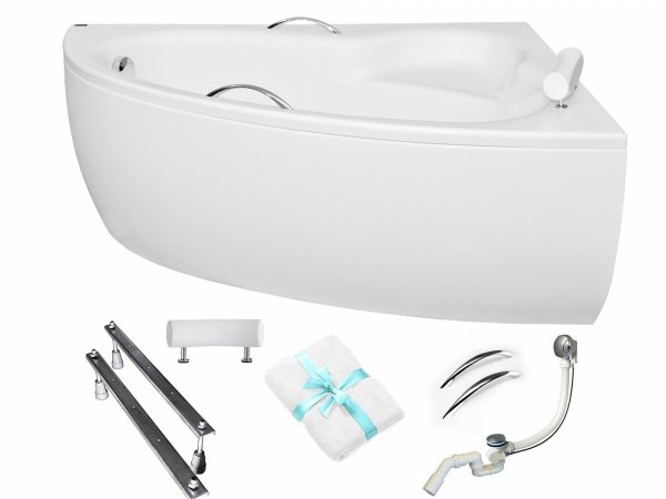 BESCO Wanna 150x100 Natalia Premium Prawa z białą obudowa + Syfon