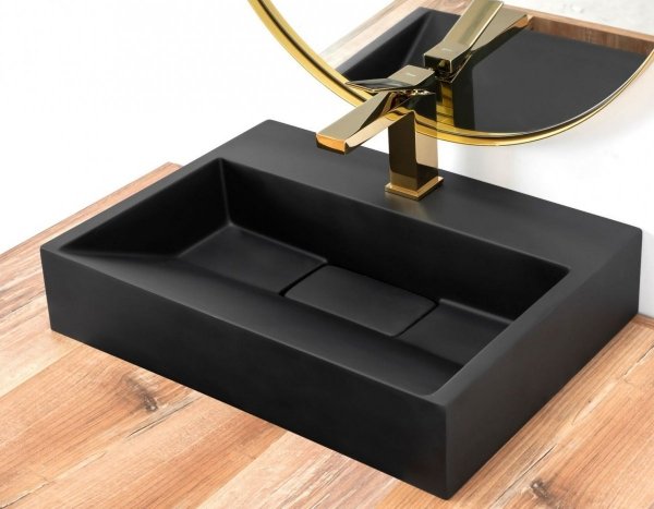 Umywalka konglomeratowa nablatowa REA GOYA BLACK MAT 60CM czarna