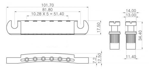 Strunociąg KLUSON HW10B do mostka Tune-o-Matic BLACK