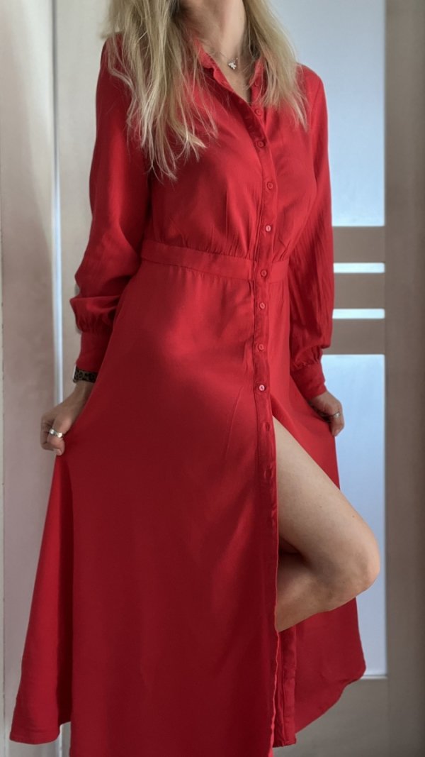 Długa Letnia Sukienka H&amp;M Midi Casual Red