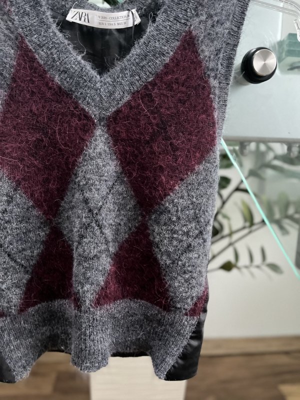 Wełniana kamizelka Zara romby grey 