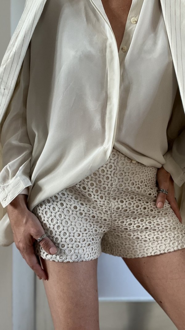 Szorty Bawełniane Beżowe Ażurowe Boho Chic