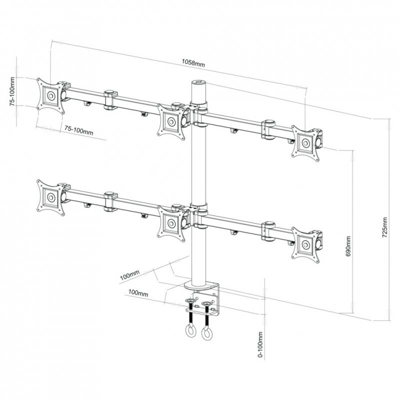 UCHWYT BIURKOWY DO 6 MONITORÓW LED/LCD 13-20&quot; L-06 ART seria PREM