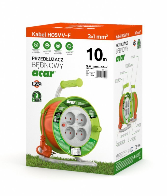 Przedł.ZWIJANY ACAR PZ-4Z/OTM H05VV-F 3Gx1.0 10M Z STYK. OCHR. POMARAŃCZOWY M01896