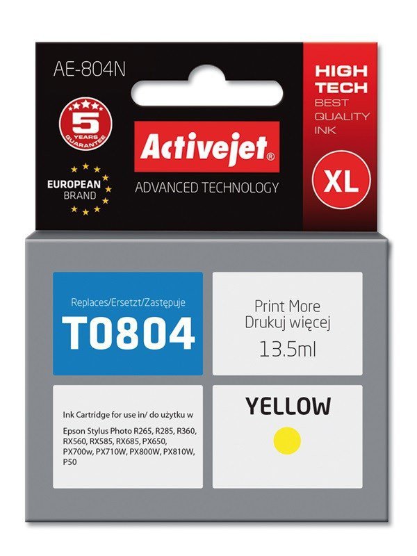 Activejet AE-804N Tusz  (zamiennik Epson T0804; Supreme; 13,5 ml; żółty)