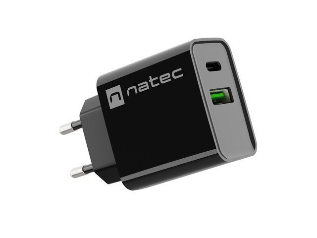 NATEC ŁADOWARKA SIECIOWA RIBERA USB-A + USB-C 20W POWER DELIVERY CZARNA NUC-2062