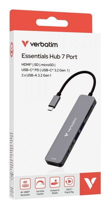 Wieloportowy koncentrator Verbatim USB-C Essentials z 7 portami 32158