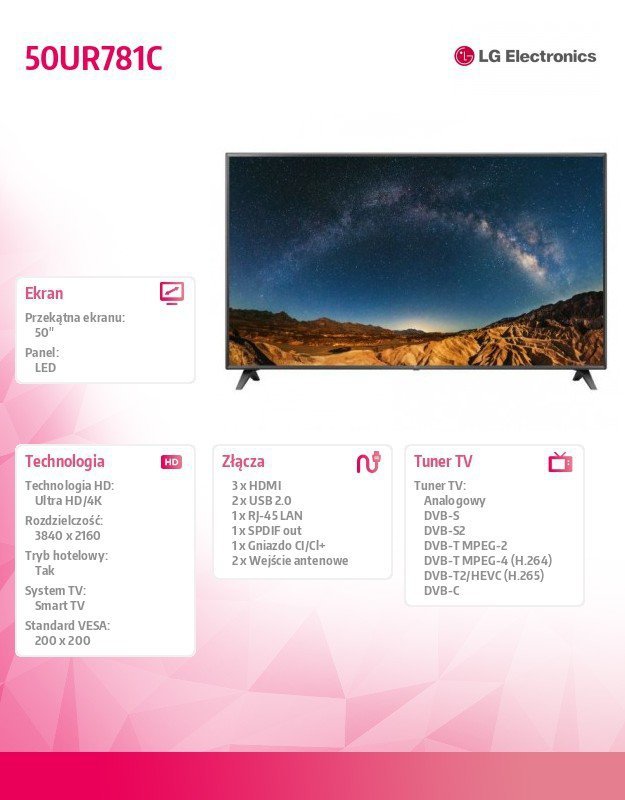 LG Electronics Telewizor LED 50 cali 50UR781C