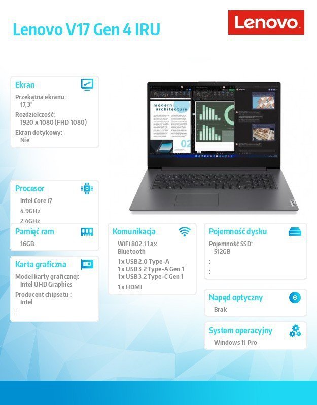 Lenovo Notebook V17 G4 83A2004HPB W11Pro i7-13620H/2X8GB/512GB/INT/17.3 FHD/Iron Grey/3YRS OS + 2Yr CI