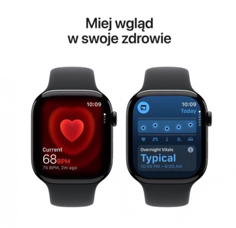 Apple Watch Series 11 GPS koperta 42 mm z aluminium w kolorze onyksu, pasek sportowy w kolorze czarnym - rozmiar S/M