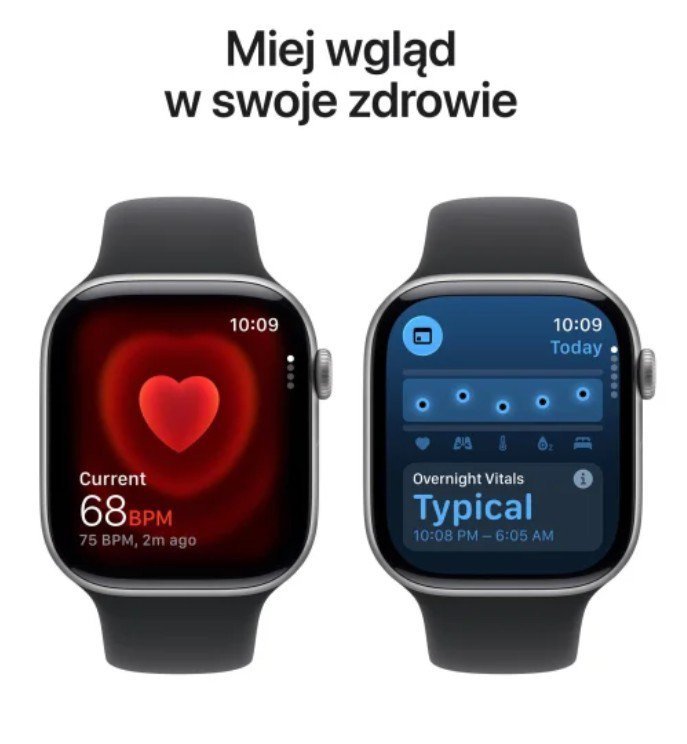 Apple Watch Series 11 GPS koperta 46 mm z aluminium w kolorze gwiezdnej szarości, pasek sportowy w kolorze czarnym - rozmiar M/L