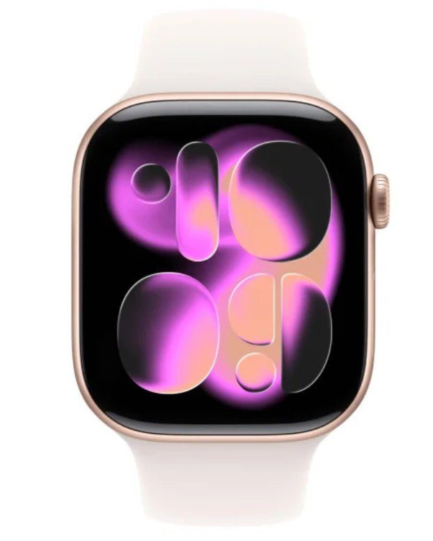 Apple Watch Series 11 GPS, koperta 46 mm z aluminium w kolorze różowego złota, pasek sportowy w kolorze łagodnego różu - rozmiar