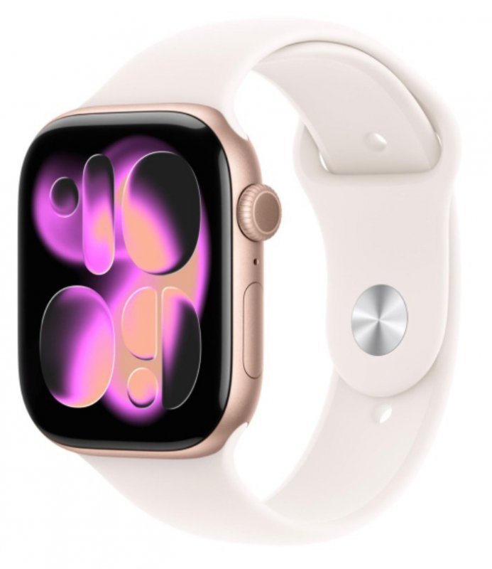 Apple Watch Series 11 GPS+Cellular, koperta 42 mm z aluminium w kolorze różowego złota, pasek sportowy w kolorze łagodnego różu 
