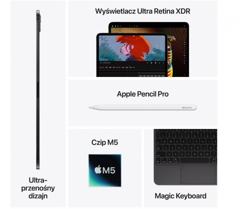 Apple iPad Pro 13-calowy Wi-Fi + Cellular 256 GB ze standardowym szkłem - Gwiezdna czerń