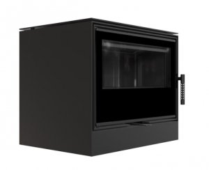 Piec stalowy KARI 70 fi 150 8 kW kominek w zabudowie z czarnym wnętrzem 