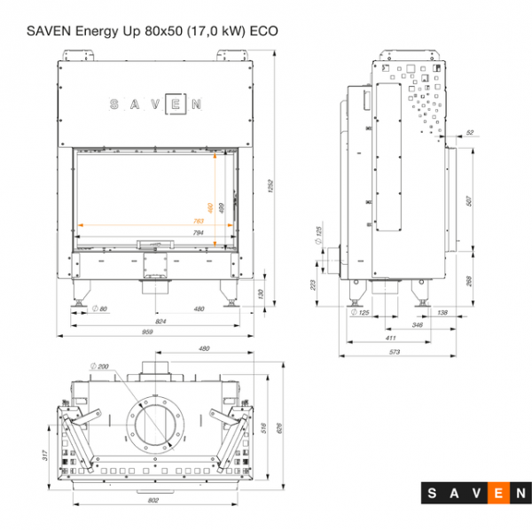 Wkład kominkowy SAVEN Energy Up 80х50 (17,0 kW) ECO