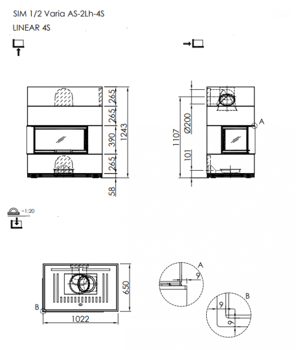 Kominek modułowy SIM VARIA AS-2Lh
