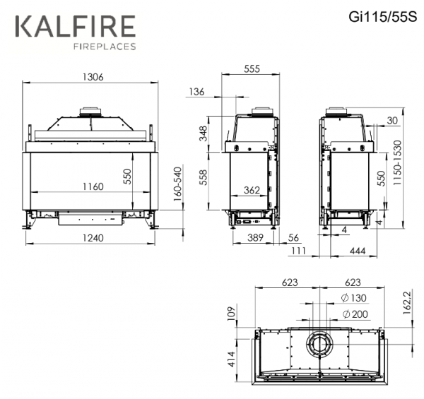 KOMINEK GAZOWY Kalfire Gi115/55S szyba 3-stronna