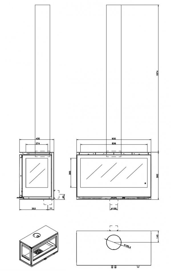 Piec wolnostojący ROCAL Habit 93 TC+T