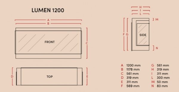 Kominek elektryczny LUMEN 1200 frontalny