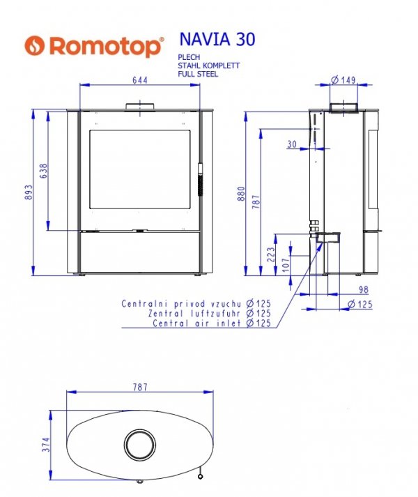 Piec wolnostojący ROMOTOP NAVIA 03 - metal