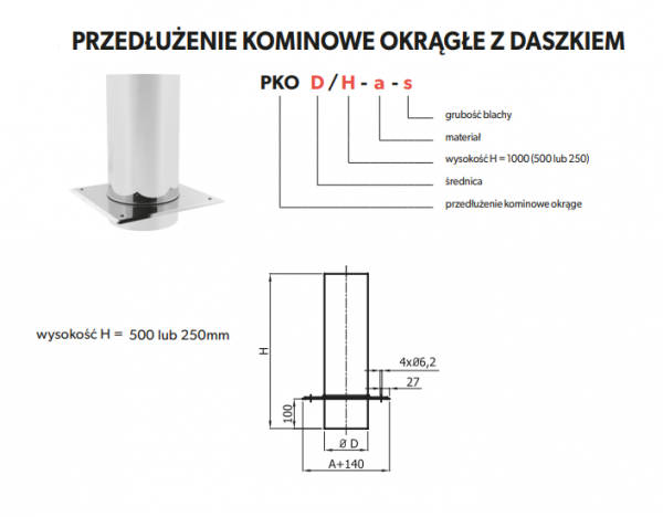 PRZEDŁUŻENIE KOMINOWE OKRĄGŁE 50 CM