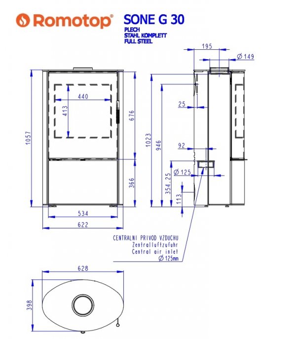 Piec wolnostojący ROMOTOP SONE G 03 - metal
