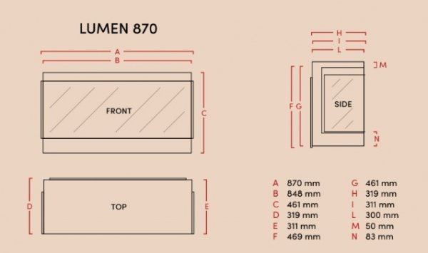 Kominek elektryczny LUMEN 870 frontalny